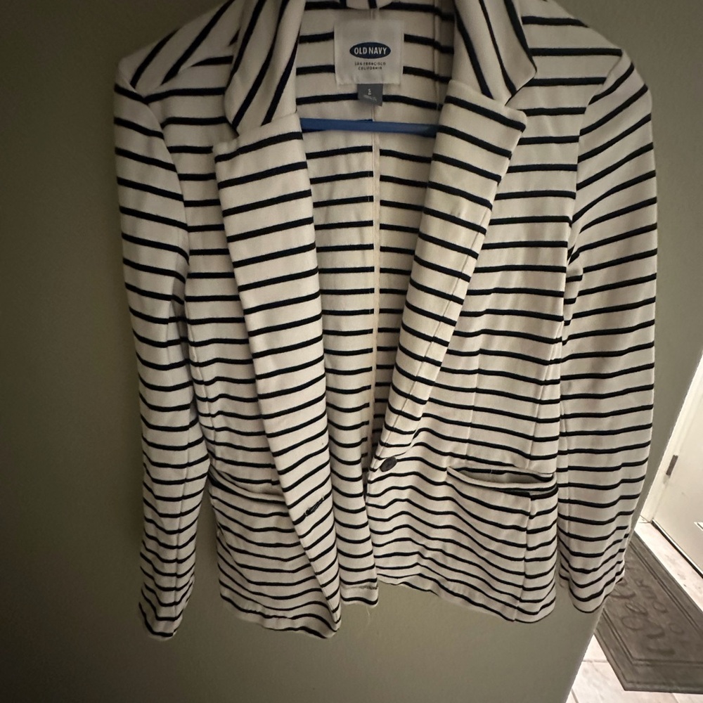 Old Navy Women's Blazer - Black and Cream Stripes